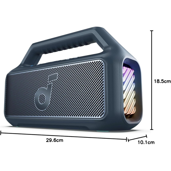 Soundcore Boom 2 - портативна Bluetooth колонка, 80W, сабвуфер, BassUp 2.0, 24h, IPX7, LED, USB-C, EQ, BT 5.3, для кемпінгу, пляжу, саду (блакитна)