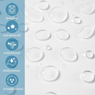 Штора для душу, що миється, антибактеріальна, водовідштовхувальна, штора для ванни, поліефірний текстиль, 12 кілець для душу (біла, 180х180см)
