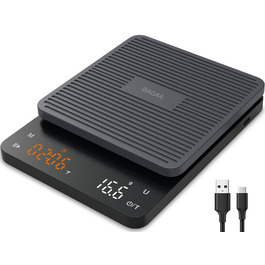 Електронна кавова вага Bagail з таймером, 0.1 г, прецизійна кухонна вага з великим дисплеєм та автоматичним таруванням, для приготування фільтр-кави, максимальна вага 3 кг