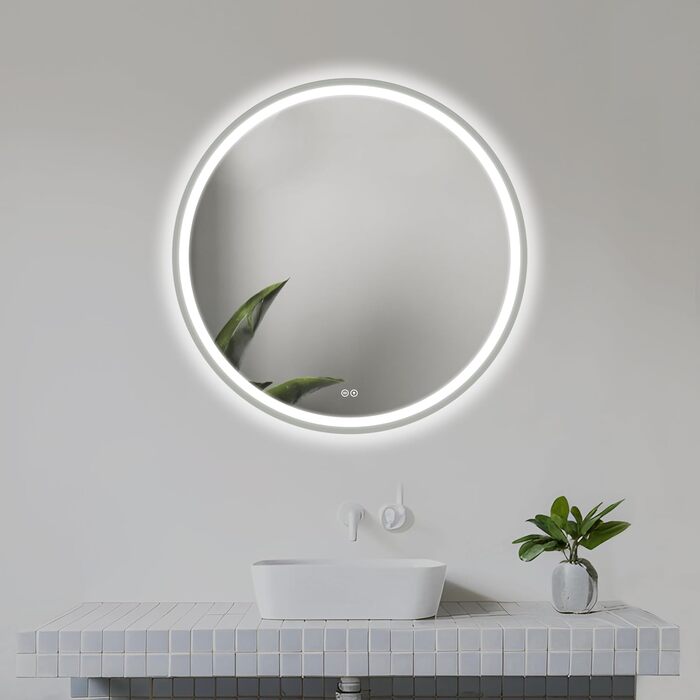 LED дзеркало для ванної кімнати Home Glow круглої форми 80 см з підсвічуванням, антизапарювання, сенсорним вимикачем та металевим каркасом (срібний)