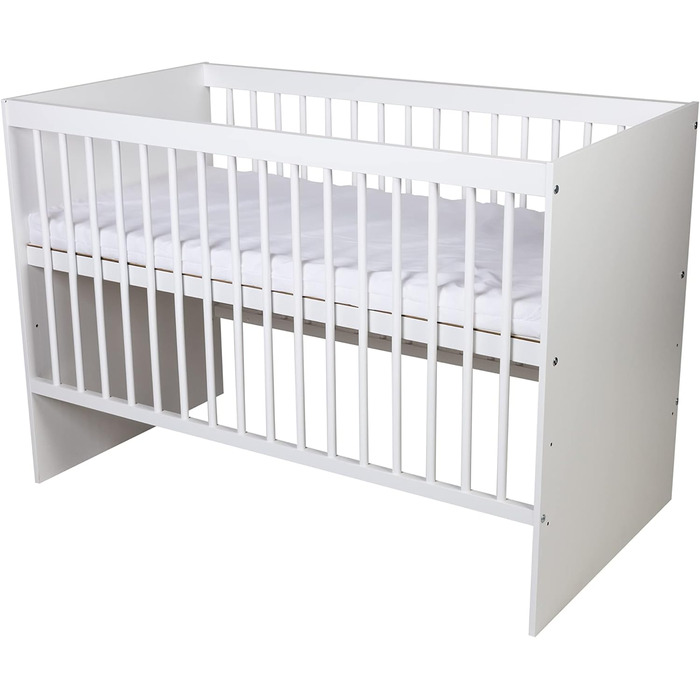 Дитяче ліжко KMbaby TANY White 120x60 см - Регульоване по висоті ліжечко з соснового дерева (без матраца)