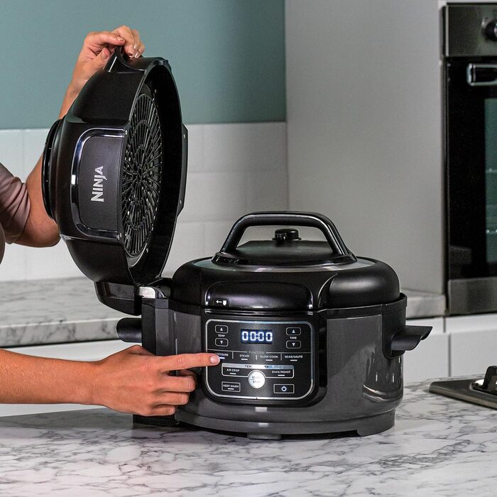 Мультиварка Ninja Foodi 6-in-1 Multi-Cooker Mini [OP100EU] 4.7 л, скороварка 6-в-1, мультипіч, повільна плита, 1460 Вт, сірий/чорний