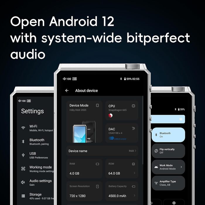 Плеєр HiBy R6III 2025 DAP Hi-Res Audio, клас A & AB, Android 12, Bluetooth 5.0, Wi-Fi, 64ГБ + 2ТБ, портативний аудіопрогравач