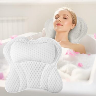 Подушка для ванни 4D сітка з присосками, біла - підтримка шиї, плечей, голови та спини для релаксації