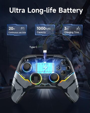 Бездротовий геймпад EasySMX X15 з підсвічуванням RGB, Hall-аналоговий джойстик та тригери, Bluetooth для PC/Switch/Android