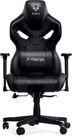 Ігровий крісло Diablo X-Fighter з регульованими підлокітниками, 3D поперековою подушкою та функцією гойдання, штучна шкіра, чорний колір