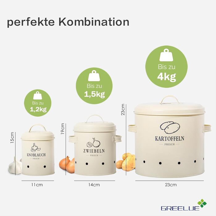 Набір контейнерів для зберігання картоплі, цибулі та часнику (3 шт.), зберігає овочі свіжими