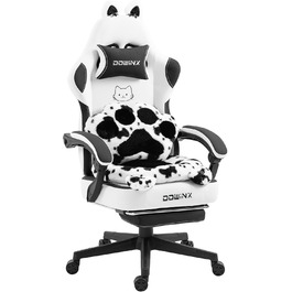 Ігровий крісло Dowinx з підніжкою, ергономічний геймерський крісло для ПК, комфортний крісло для дорослих, рожево-білий (чорно-білий)