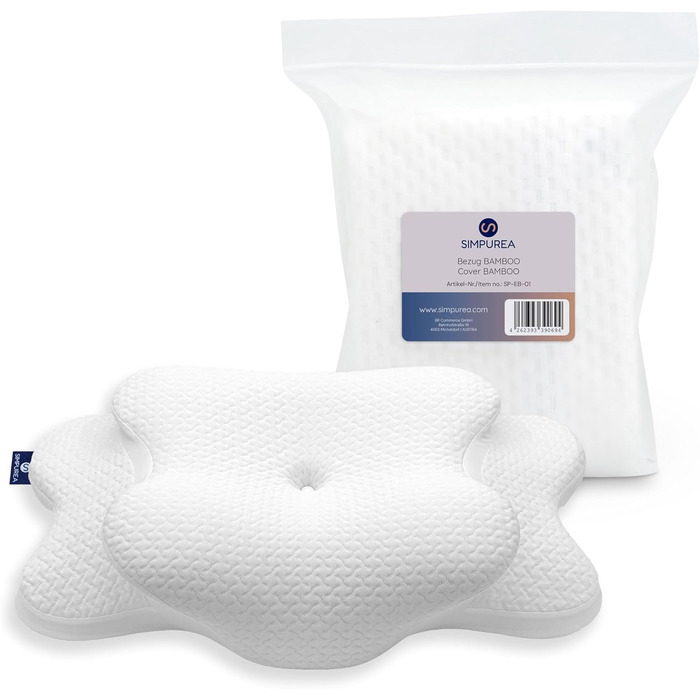 Ортопедична подушка для сну – ергономічна подушка для підтримки шиї з віскоеластичної піни пам'яті та дихаючого бамбукового чохла – для тих, хто спить на спині, боці та животі (біла, запасний бамбуковий чохол)