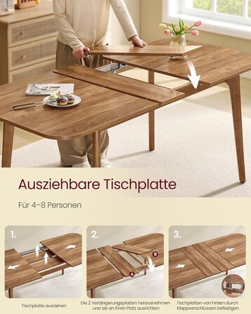 Стол розкладний VASAGLE для їдальні, кухні, офісу, 120 кг, горіховий колір, KDT090K01