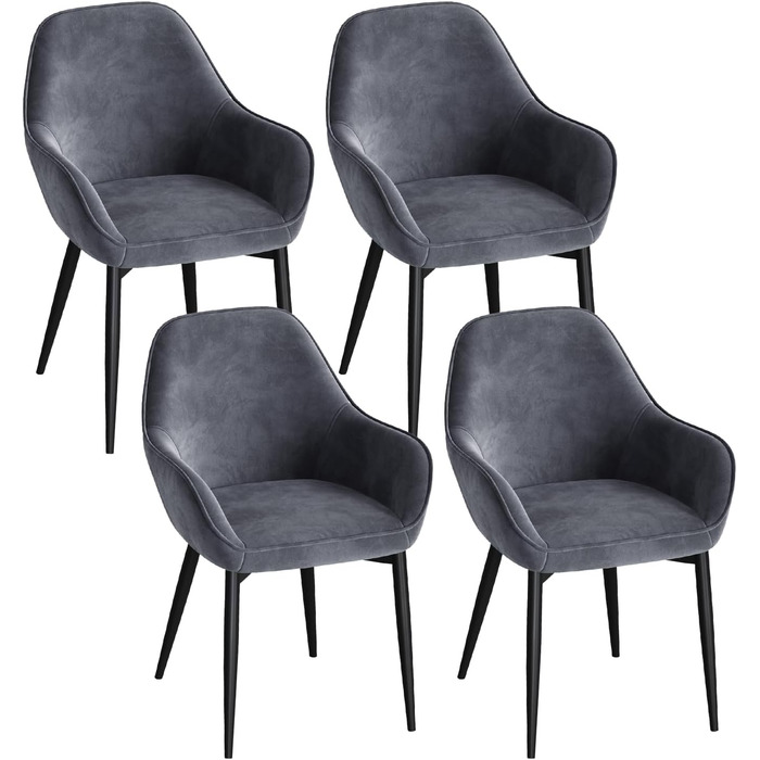 Крісла ELUCHANG для їдальні (4 шт.) з підлокітниками, м'які, з велюру, до 120 кг, для кухні, вітальні, їдальні, темно-сірий колір