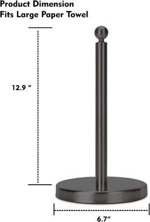 Тримач для паперових рушників на стільницю з обважненою основою для одноручного використання, нековзний, нержавіюча сталь, чорний