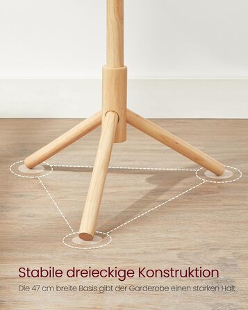 Стійка для одягу VASAGLE з масиву дерева, 8 гачків, 3 регульовані висоти, для одягу, шапок, сумок, вітальня, спальня, офіс, RCR04GY (натуральний колір)