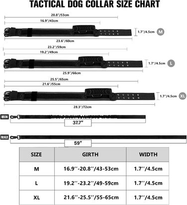 Тактичний нашийник для собак з ручкою управління і повідцем, військовий нашийник нейлоновий нашийник з м'якою підкладкою Регульований нашийник для собак середнього розміру (М, Р5-чорний)