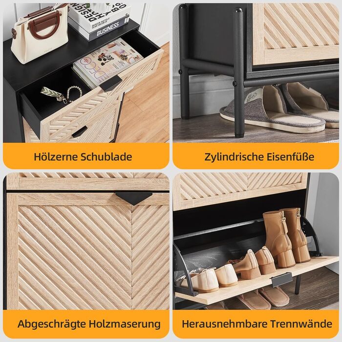 Вузька шафа для взуття з 2 дверцятами, економна, закрита полиця для взуття, шафа для взуття, полиця для взуття з ящиками для передпокою та вітальні (Дуб & Чорний) Дуб & Чорний Середній