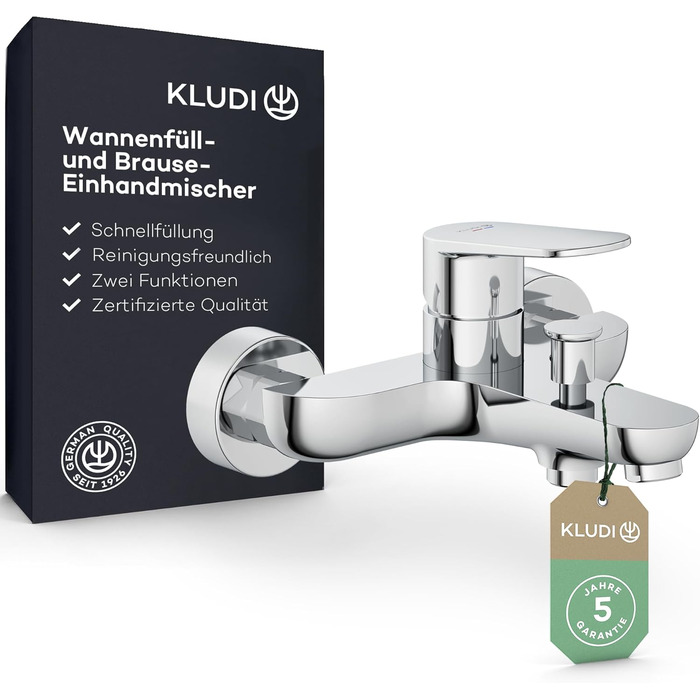 Змішувач для ванни KLUDI-X1 з двома споживачами, накладний на стіну, з S-перехідниками, одноручний для ванни та душу, хром