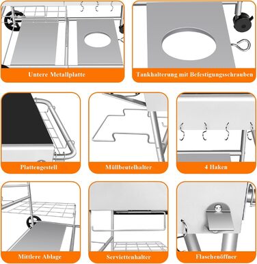 Гриль-возна тележка Denmay для Weber Q, Ninja Woodfire, піци, з великою робочою поверхнею