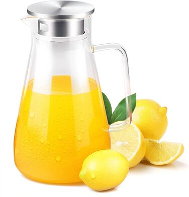 Скляна карафа Uten 1.5L з кришкою з нержавіючої сталі та кришталевою ручкою - 1500 мл