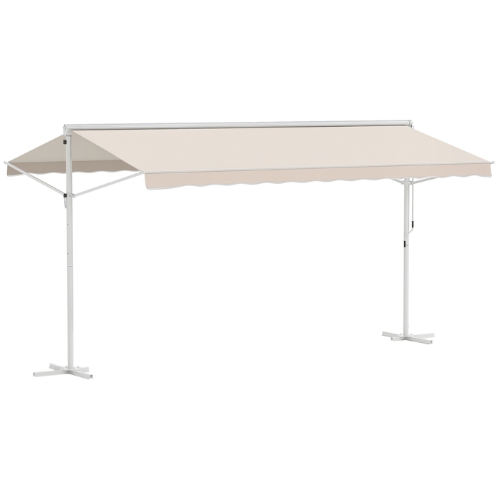 Маркіза Standmarkise Markise 4,5 x 3,4 м для тераси, сад, з відкидним механізмом та ручним приводом, колір кремовий, алюміній, метал.