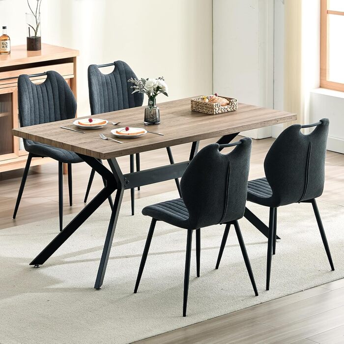 LEWE Комплект стільців для їдальні (4 шт.), сірого кольору. З м'яким сидінням, металевими ніжками та тканинною спинкою. Підходять для кухні, вітальні та їдальні.