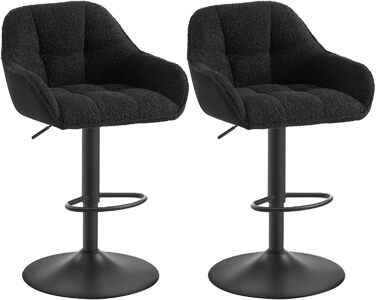 Набір з 2 барних стільців WOLTU, регульована висота, з підніжкою, обертаються, з м'яким сидінням, чорний, метал, Chenille Cord