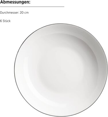 Серія MÄSER Felise: елегантний кавовий сервіз на 6 осіб, з чорним обідком, порцеляна, білий (Тарілька)