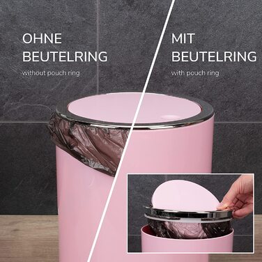 Косметичне відро Savona серії bremermann для ванної кімнати з відкидною кришкою, пластикове відро для ванни об'ємом 5,5 літра (рожеве)