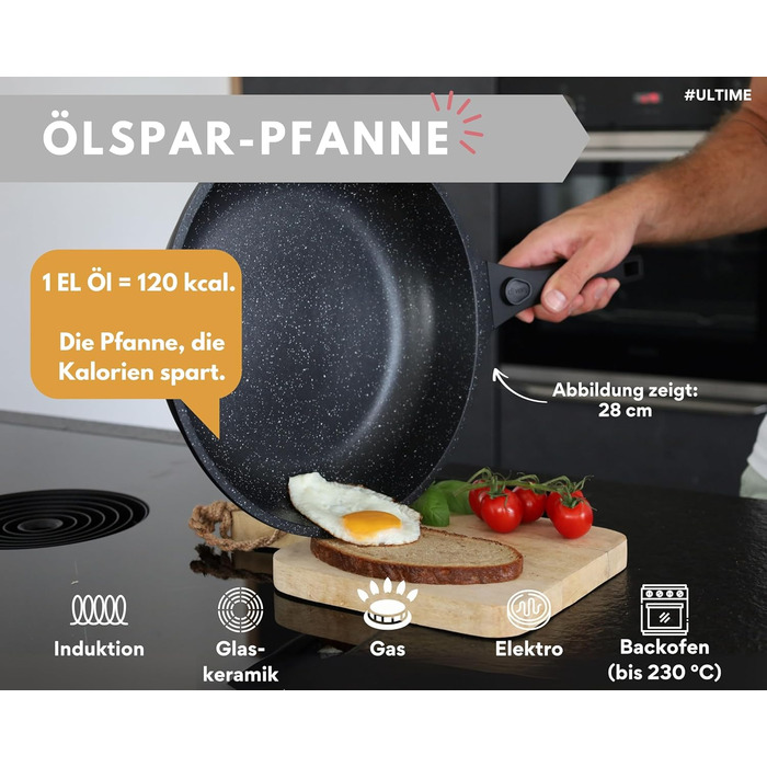 DIVORY Сковорода-гриль 28x28 см з виливом та знімним ручками - для стейків, індукційна, з антипригарним покриттям, з щипцями та захистом для сковороди (Чорний, 28 см)