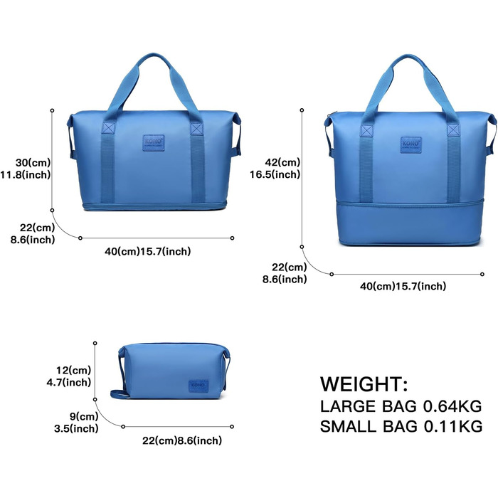 Дорожня сумка Kono 36л з косметичкою, водонепроникна, для жінок і чоловіків, синя