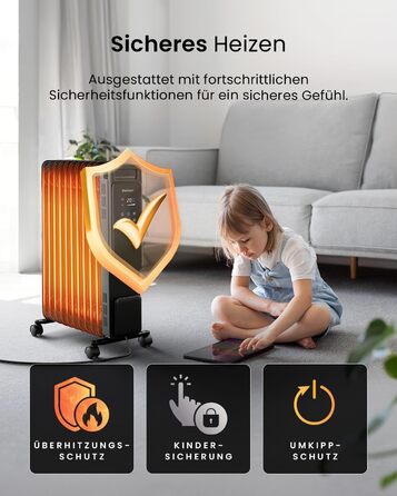 Електричний масляний радіатор Pro Breeze OmniWarm 2500W з 11 секціями, чорний - енергозберігаюча теплова панель з термостатом, таймером та захистом від перегріву