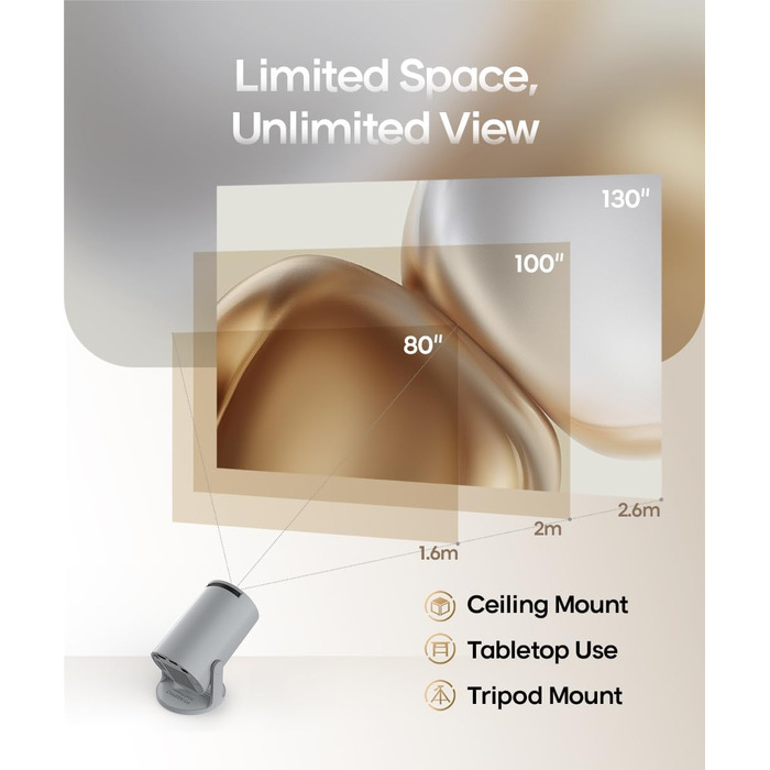 Портативний проєктор Mini Beamer 4K з Android 11: Smart, електричний фокус, WiFi 6, BT 5.0, Full HD 1080P, 260ANSI, корекція трапеції, 5W динамік (сірий)