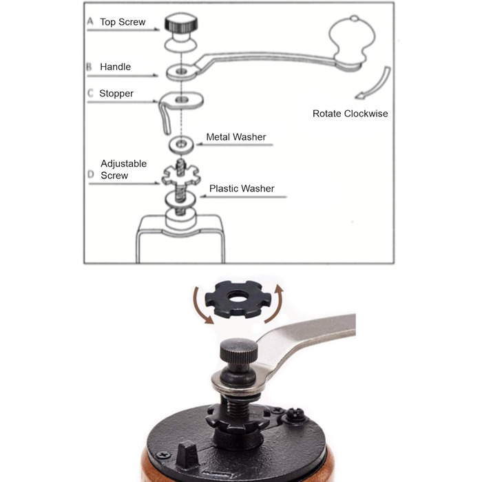 Кавомолка ручна Akirakoki з чавунним жорном, велика ємність, для подорожей та кемпінгу, регульована (коричневе дерево)