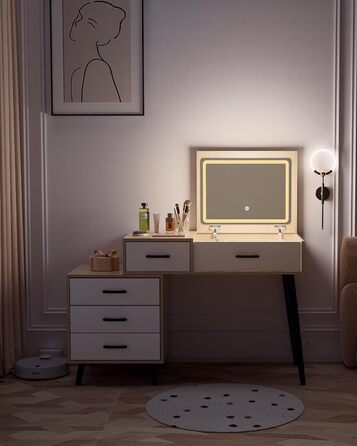 Трюмо ZenkiHome з дзеркалом та підсвіткою, ширина регулюється від 80 до 120 см, колір дуб