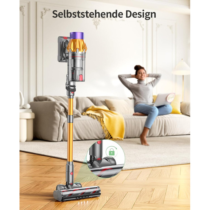 Бездротовий акумуляторний пилосос SunSare 600W з дисплеєм та станцією, тихий, для твердих поверхонь, килимів та шерсті тварин