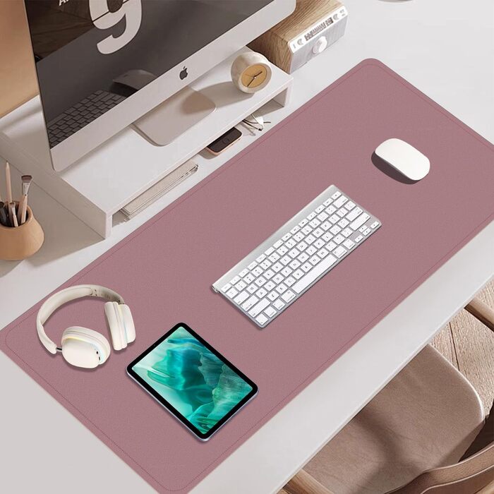 Шкіряний килимок для столу BLESWIN, великий протиковзкий підкладник під мишу та клавіатуру для ноутбука та комп'ютера, офісний настільний мат для письма (90x43 см, рожево-ліловий)