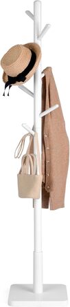 Стійка для одягу VASAGLE, дерев'яна, з 8 гачками, для передпокою, білий колір RCR010W02