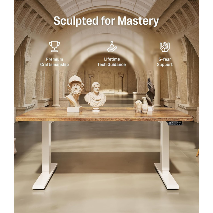 Регульований стіл MAIDeSITe S2 Pro (160x80 см) з електроприводом, 160 кг, захист від зіткнення, білий каркас + вінтажна коричнева стільниця