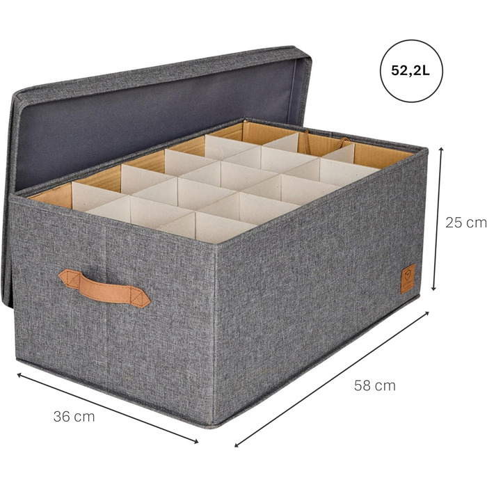 Преміум коробка для зберігання новорічних прикрас LOVE IT STORE IT - тканинна коробка з 30 відділеннями, знімний піднос, сіра, 58x36x25 см