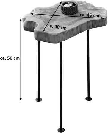 Журнальний столик SAM Caqueta, журнальний столик з капового дерева, масив тика натуральний, журнальний столик з металевими ніжками чорний, 45 x 40 x 50 см Журнальний столик 45x40x50 см Тик