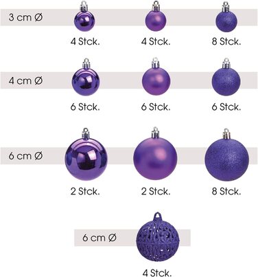 Набір з 14 різдвяних куль WOMA-50 і пластикові різдвяні кулі-сріблястий, червоний, бронзовий / мідний і багато іншого. - Прикраси для різдвяної ялинки і ялинкові прикраси (50, фіолетовий)