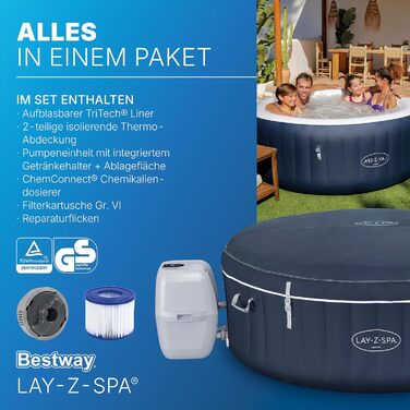 Надувний гідромасажний басейн-джакузі Bestway Lay-Z-Spa Miami AirJet для 2-4 осіб, 180 x 66 см, багатоколірний