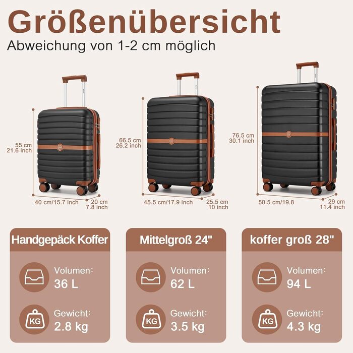 Валіза KONO, середнього розміру, 66 см, ABS+PC, з двома колесами та кодовим замком (темно-зелений/коричневий)