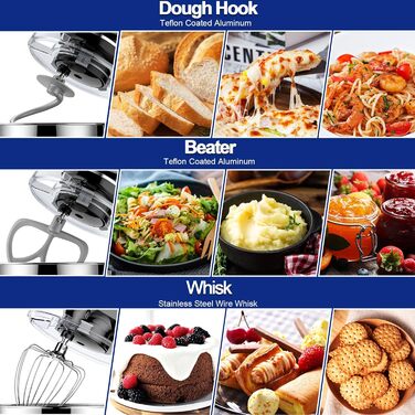 Кухонна машина 1500W 8L з 6 швидкостями, функцією ферментації та LCD-дисплеєм. В комплекті міксер, гак для тіста та вінчик. Чорний колір.