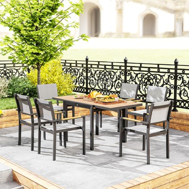 Розсувний алюміній Outsunny Garden Table 80/160x80 см Атмосферостійкий балконний стіл Нековзний фуршетний стіл Кемпінговий стіл на 6 осіб Стіл для патіо Відкритий обідній стіл для саду, патіо Балкон з натурального дерева