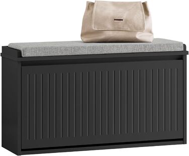 SoBuy Взуттєва шафа з 2 відкидними кришками, вузька, з 4 полицями, білий колір, розмір 61x100x26 см, FSR165-W, з довгою лавкою, чорний колір