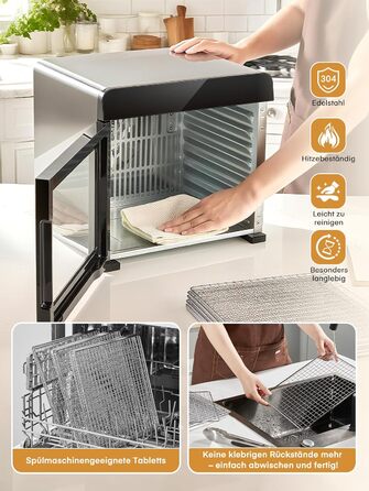 Електричний дегідратор FOHERE з нержавіючої сталі, 650W, 8 ярусів, таймер 48h, 35-75°C - для овочів, м'яса, трав, здорових перекусів та кемпінгу