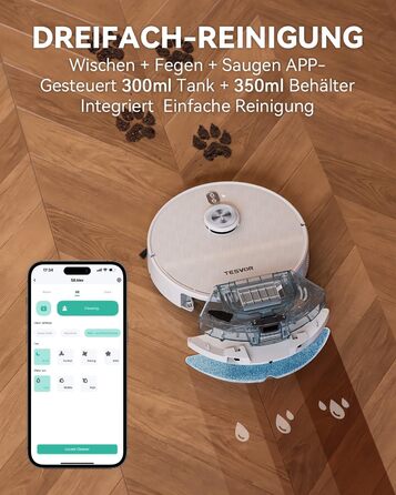 Робот-пилосос Tesvor S8 Pro з функцією миття - 8000Pa, LiDAR-навігація, 240 хв роботи, керування через додаток/Alexa, для прибирання шерсті тварин, килимів та твердих підлог