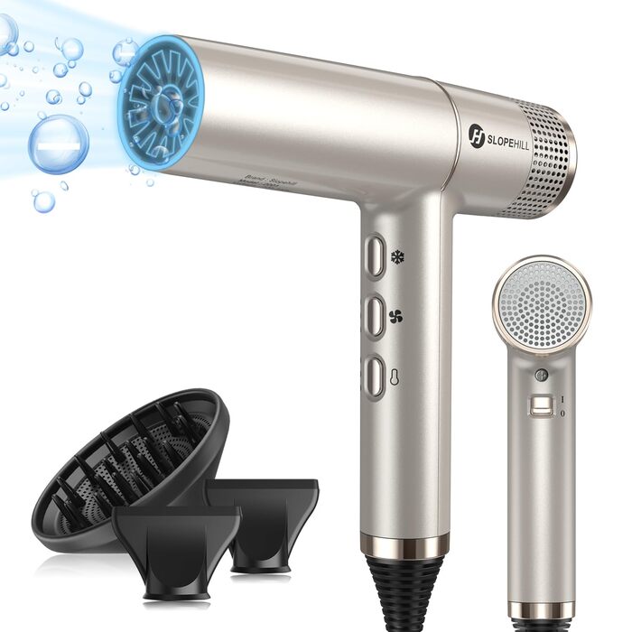 Фен для волосся Slopehill з безщітковим двигуном, Oxy Active Technology, LED-дисплеєм, 2000 Вт, колір Champagne Gold