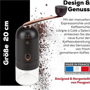 Кавомолка Peugeot L'arbre à café ручна - сталеве майно, 19 см, шоколадно-коричневий колір