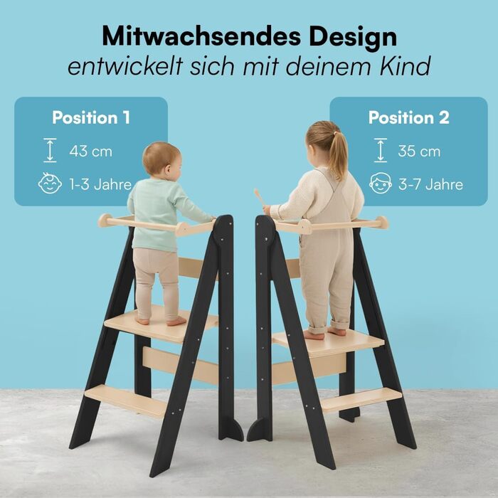 Bellabino Tay - навчальний столик-лесенка для дітей від 1 року. Регульована висота, складаний, білий, дерев'яний (бірка), безпечний, з захистом від перекидання. Montessori
